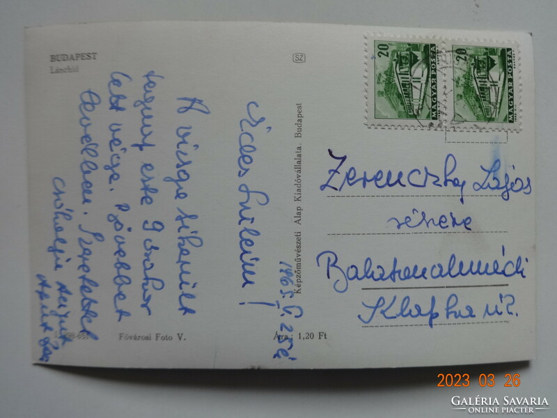 Régi képeslap: Budapest, Lánchíd, 1965