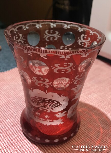 Antik bordó Biedermeier pohár eladó