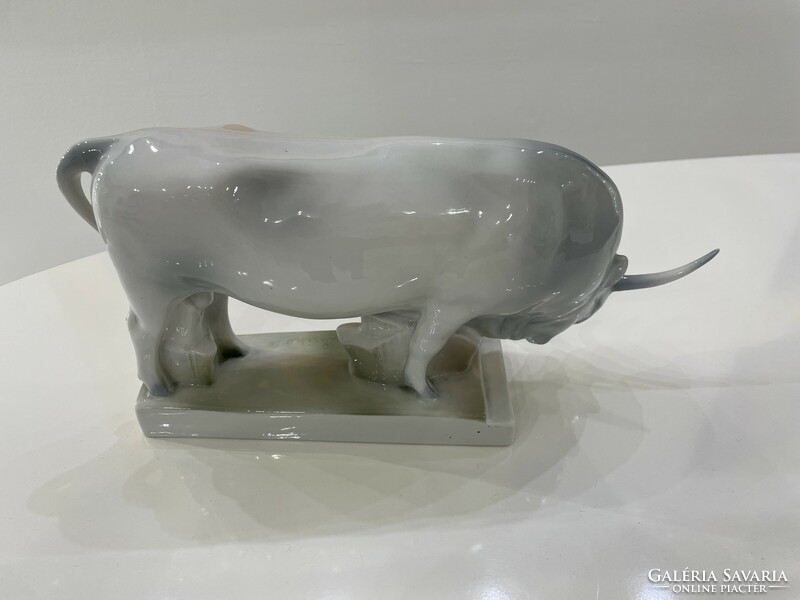 Zsolnay porcelain gray cattle cattle design by András Sinkó animal figure modern retro