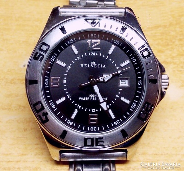 Helvetia quartz 100m water resist men's wristwatch with metal buckle, scratch-free robust piece