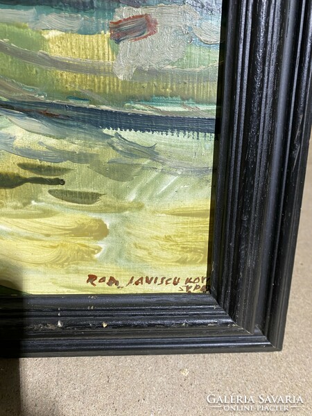 Painting signed Janisch, harbor, oil, canvas, 40 x 32 cm