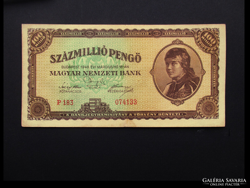 SZÁZMILLIÓ PENGŐ 1946 - A "Barnafőkötős" bankjegy - Infláció sorozat!
