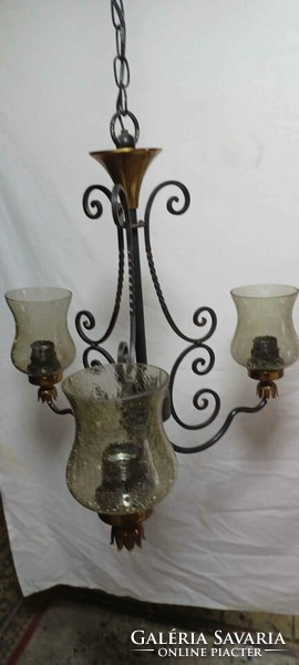 3-arm black wrought iron chandelier
