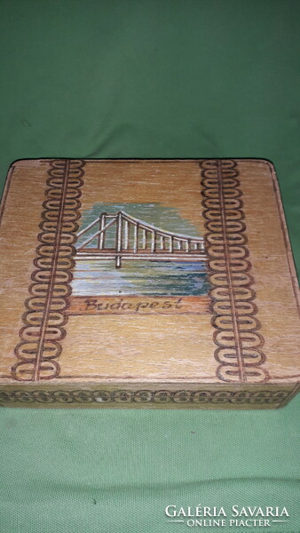 Antique wooden painted burnt table decoration box Budapest - chain bridge 17 x 15 x 5 cm according to the pictures