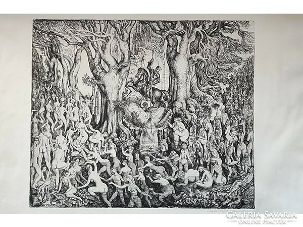 vladimir Szabó: legend of the miracle source - large etching 50 x 59 cm - signed!