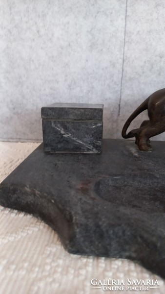 Antique bronze lion figure Calamari on a marble plinth