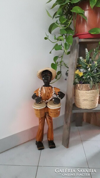 Retro 60cm.-es kézzel faragott fa szobor néger figura Cuba
