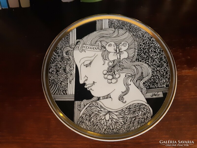 Hollóházi Saxon endre porcelain decorative plate, 20 cm