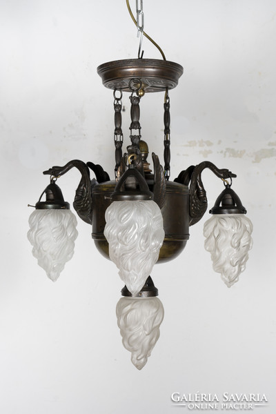 Bronze swan head chandelier with torch covers