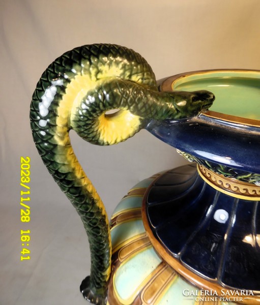 Majolica vase, 42 cm, early wilhelm schiller&sohn