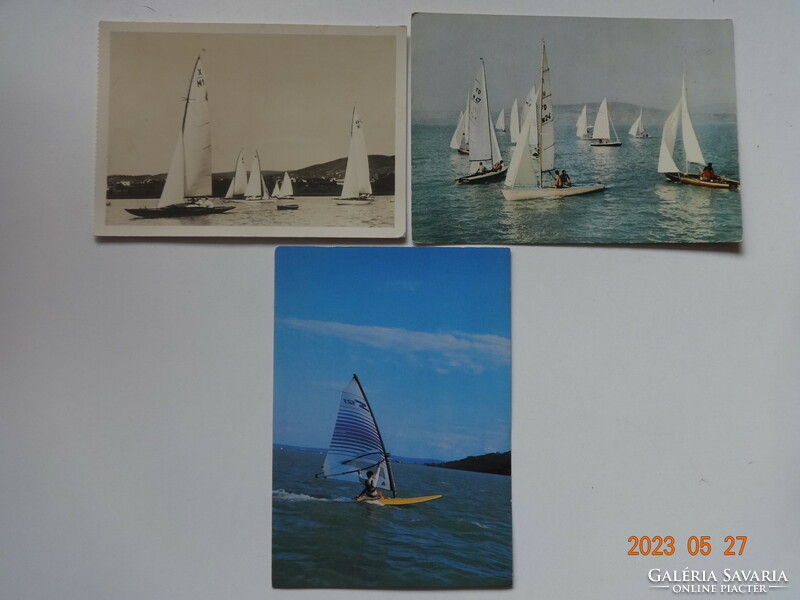 3 old postcards together: sailboats on the Balaton