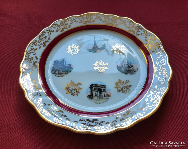 Limoges francia porcelán tányér Párizs nevezetességeivel arany mintázattal Paris szuvenír