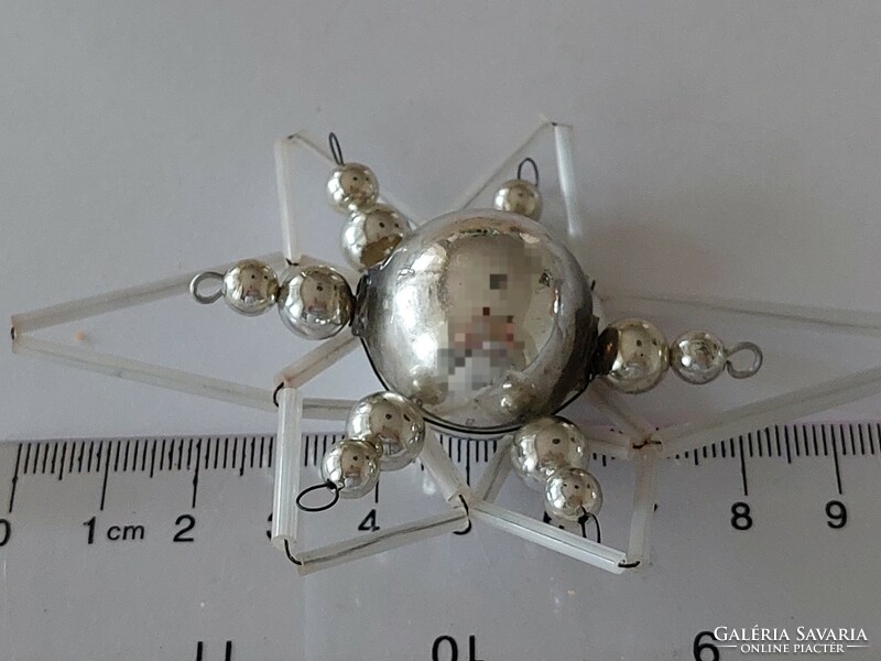 Old glass Christmas tree ornament silver white large star glass ornament