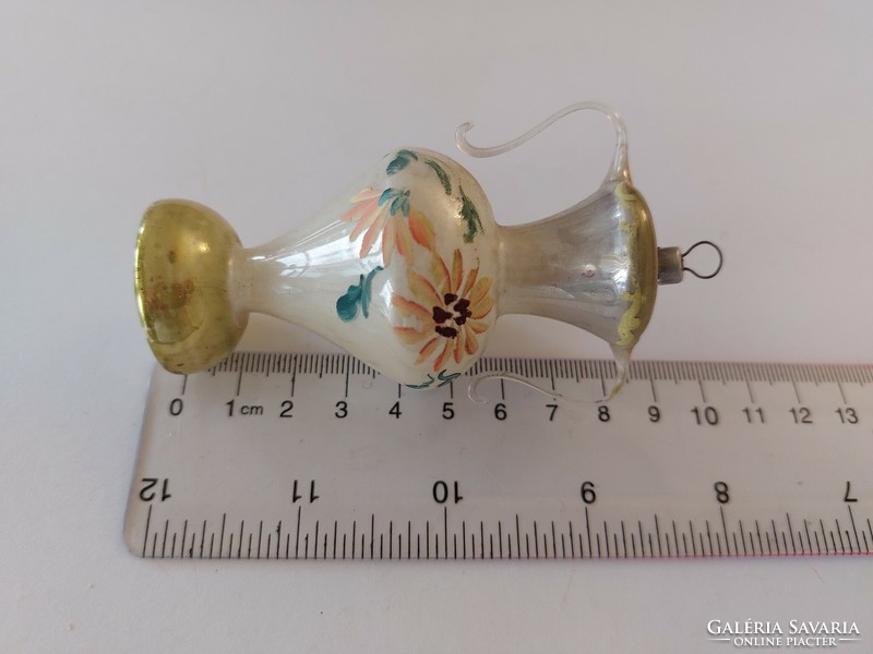 Old glass Christmas tree ornament painted floral amphora glass ornament