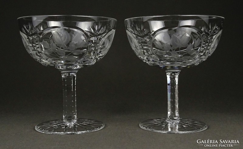 1P741 pair of beautiful old stemmed crystal champagne glasses