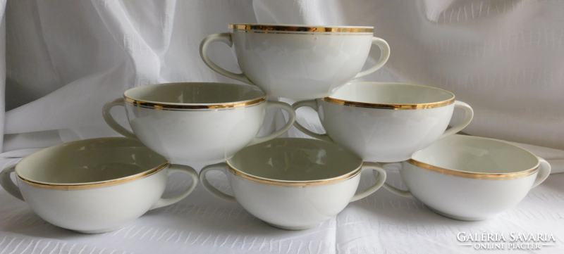 Hollóháza golden striped cream soup cups - 6 pieces