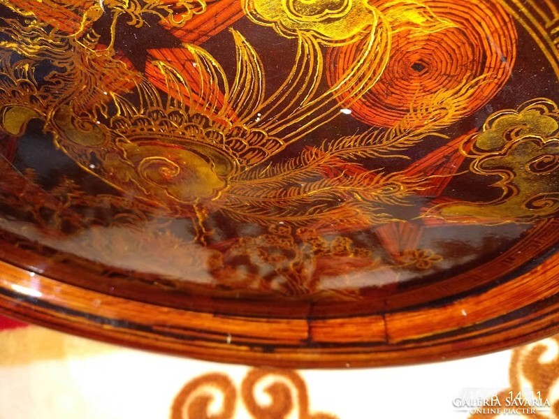 Eastern pattern tray, firebird painted lacquered wooden tray