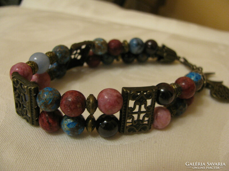 Oriental style, interesting bracelet with colored stones, metal accessory