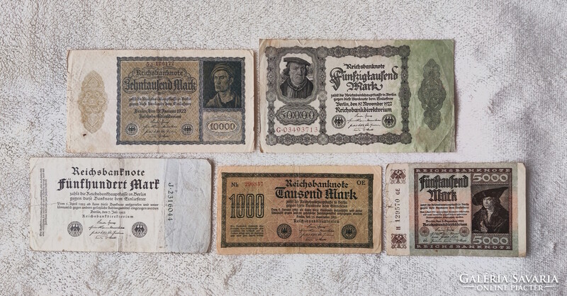 1922-as márka sor: 500-tól 50 ezerig (VF-F) – Német weimari köztársaság | 5 db bankjegy