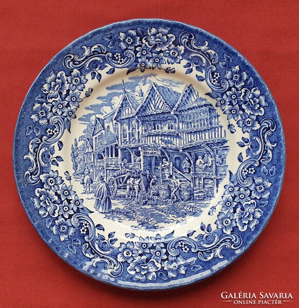 Ironstone Royal Tudor Ware angol kék jelenetes porcelán tányér
