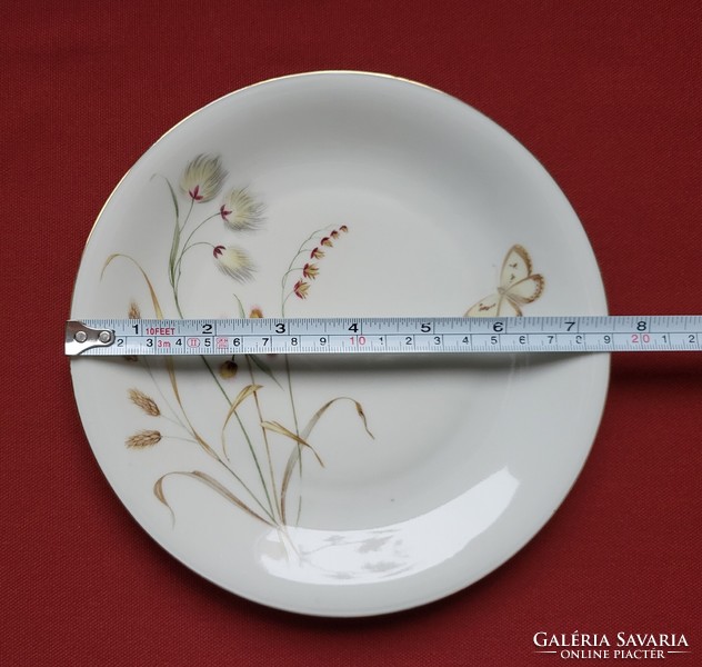 Elfenbein Bavaria német porcelán tányér kistányér süteményes virág pillangó mintával