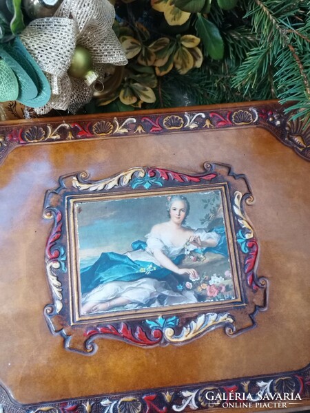 Antique chocolate box covered in leather