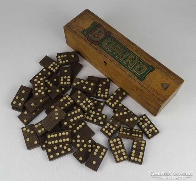 1P775 old traditional wooden domino set in original box