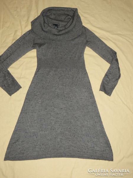 H&m gray knitted hooded turtleneck long sleeve dress
