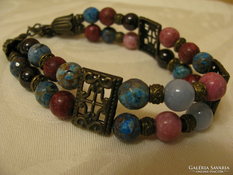Oriental style, interesting bracelet with colored stones, metal accessory