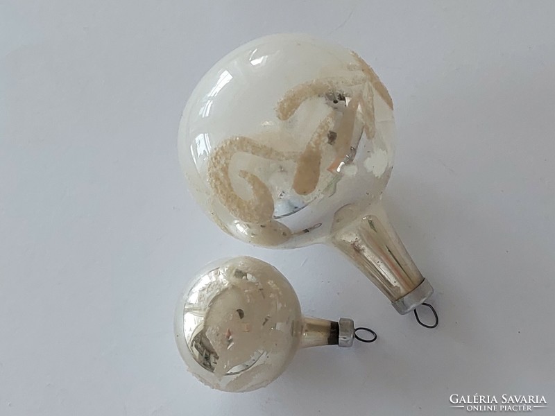 Old glass Christmas tree ornament silver sphere glass ornament 2 pcs
