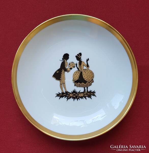 Fürstenberg német barokk árnyjelenetes porcelán ritka tányér kínáló tál asztalközép dísztányér arany