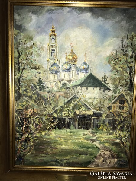 Orosz? Ukrán ? festőművész : Tájkép ortodox templom tornyokkal