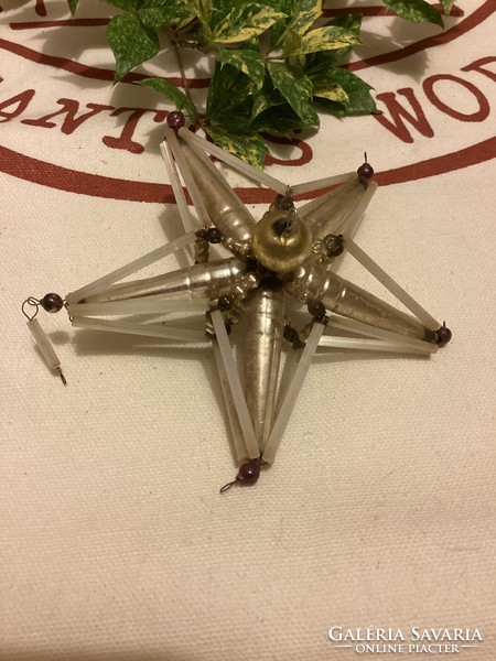 Old glass tapestry star Christmas tree decoration