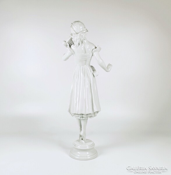 Herend harpist's muse, white porcelain figure 34 cm., Flawless! (D010)