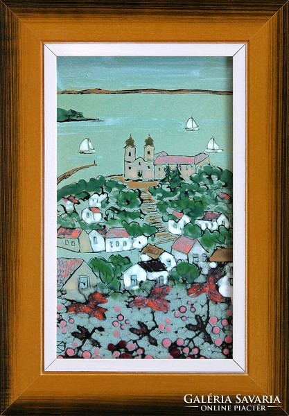 Kornelia Fehér: Tihany Abbey - fire enamel - framed 32x22cm - artwork 25x15cm - 23/856