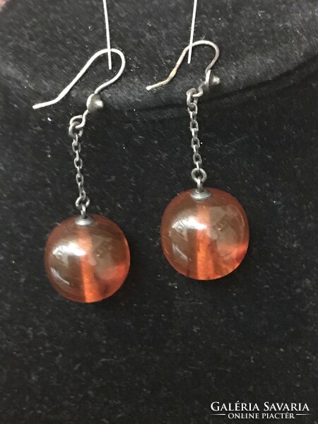 Amber sphere with silver rigging chain hanger