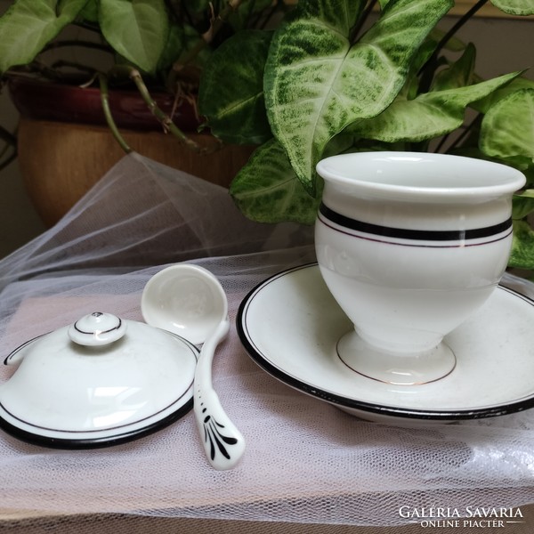 Porcelain sugar bowl + spoon