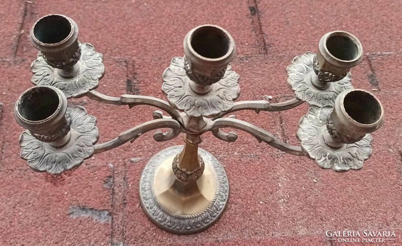 Antique heavy five-pronged copper candle holder