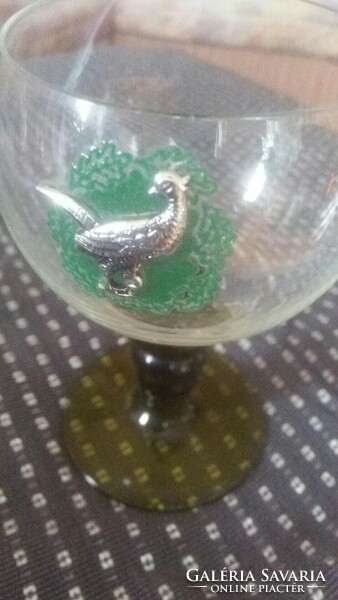 Pheasant green stemmed glass