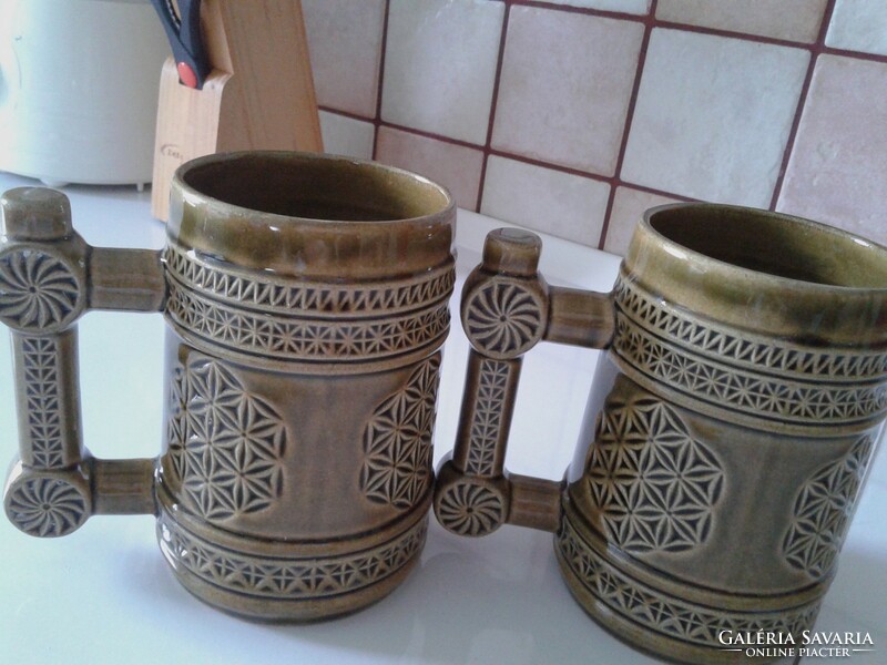 Pair of rustic ceramic beer mugs