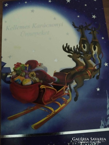 Old Christmas postcard, openable, Santa Claus, reindeer