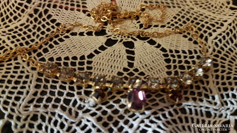 Gold-plated metal necklace with beautiful purple synthetic stones