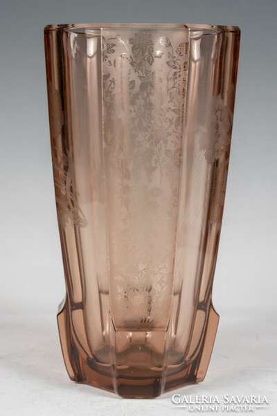 Czech polished glass vase - with floral decor