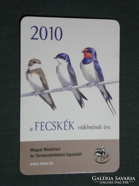 Kártyanaptár, Madártani természetvédelmi egyesület, madár, fecske, 2010,   (3)