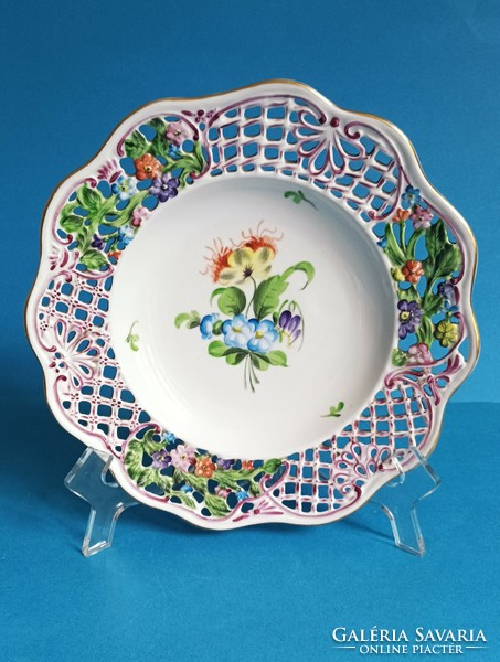 Antique Herend porcelain bowl with an openwork flower pattern