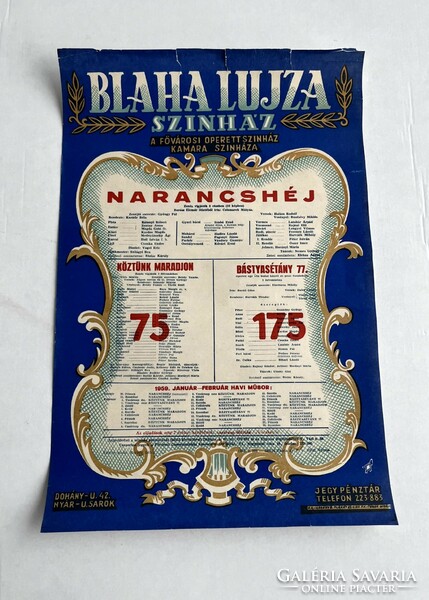 Blaha lujza theater poster, theater poster, 1959.