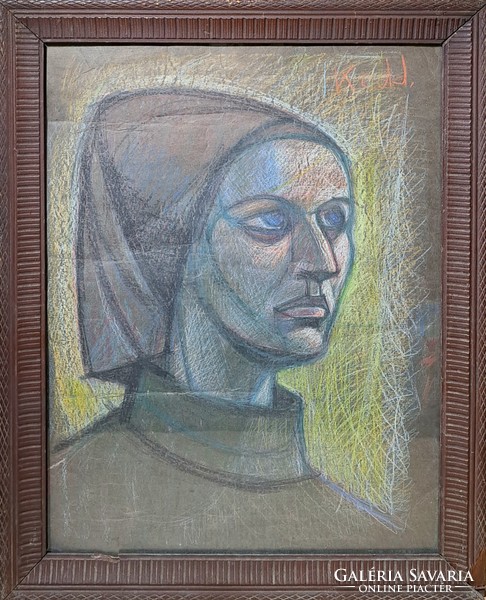 Modern female portrait, signed, in a frame (double-sided) marked 