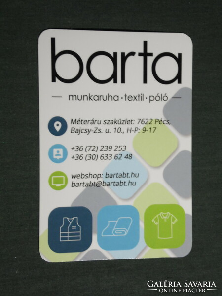 Kártyanaptár, Barta munkaruha méteráru üzlet, Pécs, 2022,   (3)