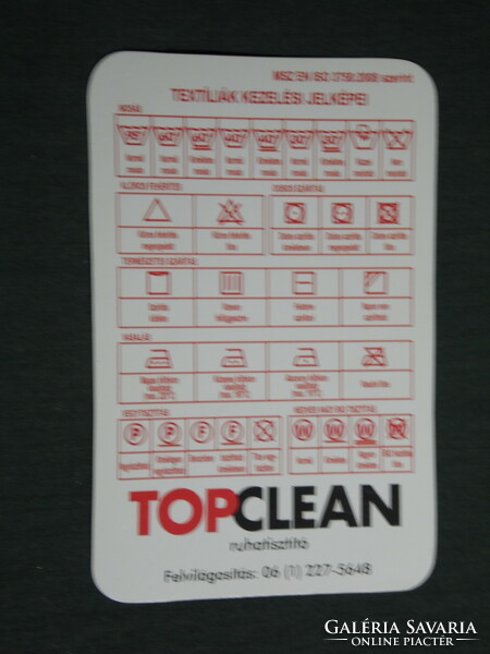 Kártyanaptár, Top Clean ruhatisztító üzletek, mosás, vasalás, táblázat, 2013,   (3)