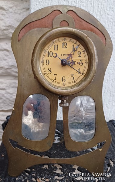 Antique special Art Nouveau table clock made of brass. Video too!